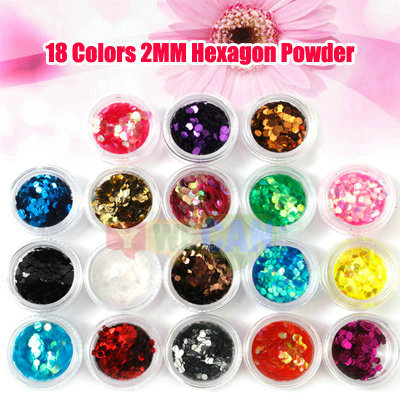 18 Big Hexagon Glitter Nail Art Deco Kit Acrylic UV Powder Dust Deco Stamp